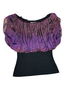 Anne Fontaine Black Top with Purple Printed Overlay 40